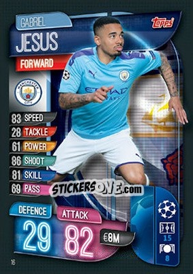 Sticker Gabriel Jesus - UEFA Champions League 2019-2020. Match Attax. UK Edition n. 16 - Topps