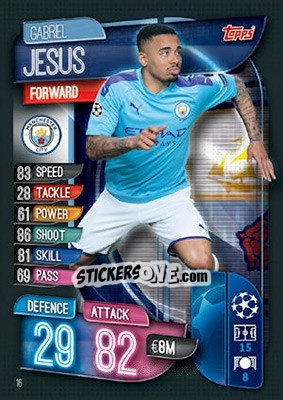 Figurina Gabriel Jesus - UEFA Champions League 2019-2020. Match Attax. UK Edition - Topps