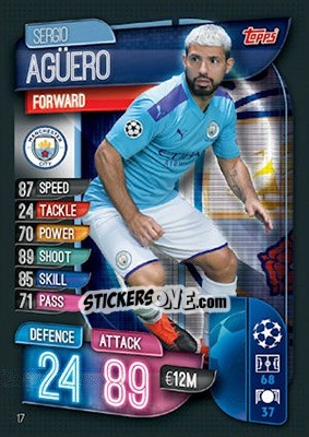 Sticker Sergio Agüero - UEFA Champions League 2019-2020. Match Attax. UK Edition n. 17 - Topps