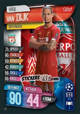 Sticker Virgil van Dijk - UEFA Champions League 2019-2020. Match Attax. UK Edition n. 21 - Topps