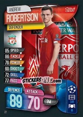 Sticker Andrew Robertson - UEFA Champions League 2019-2020. Match Attax. UK Edition n. 22 - Topps