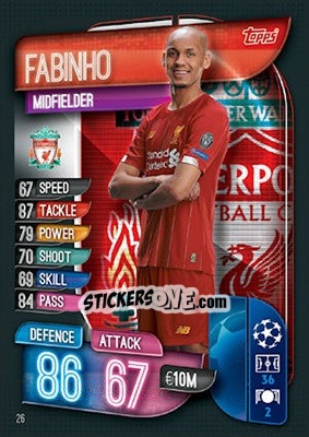 Sticker Fabinho - UEFA Champions League 2019-2020. Match Attax. UK Edition n. 26 - Topps