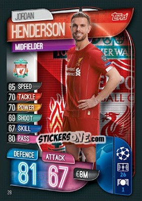 Sticker Jordan Henderson - UEFA Champions League 2019-2020. Match Attax. UK Edition n. 28 - Topps