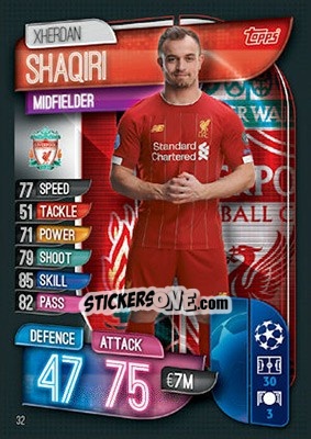 Sticker Xherdan Shaqiri - UEFA Champions League 2019-2020. Match Attax. UK Edition n. 32 - Topps