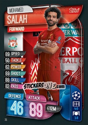 Sticker Mohamed Salah - UEFA Champions League 2019-2020. Match Attax. UK Edition n. 35 - Topps