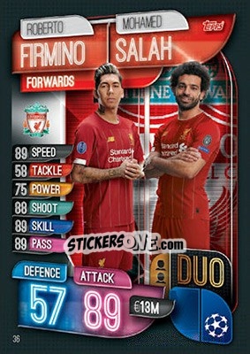 Sticker Roberto Firmino / Mohamed Salah - UEFA Champions League 2019-2020. Match Attax. UK Edition n. 36 - Topps