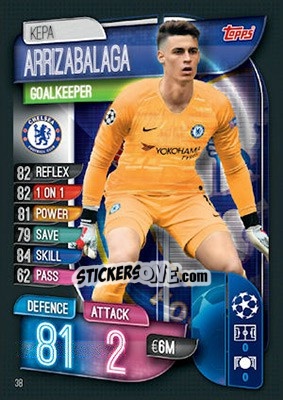 Sticker Kepa Arrizabalaga - UEFA Champions League 2019-2020. Match Attax. UK Edition n. 38 - Topps