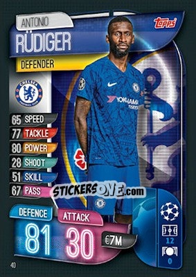 Sticker Antonio Rüdiger - UEFA Champions League 2019-2020. Match Attax. UK Edition n. 40 - Topps