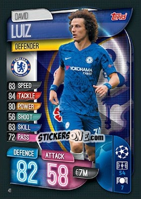 Sticker David Luiz - UEFA Champions League 2019-2020. Match Attax. UK Edition n. 41 - Topps
