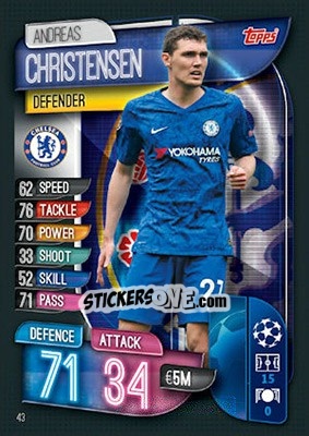 Sticker Andreas Christensen - UEFA Champions League 2019-2020. Match Attax. UK Edition n. 43 - Topps