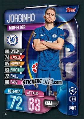 Sticker Jorginho - UEFA Champions League 2019-2020. Match Attax. UK Edition n. 45 - Topps