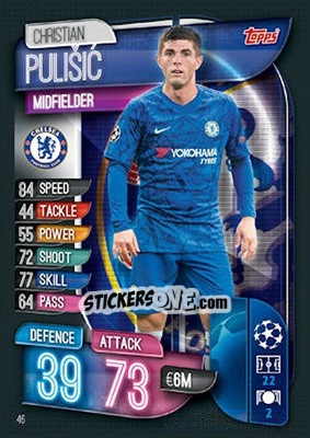 Sticker Christian Pulisic - UEFA Champions League 2019-2020. Match Attax. UK Edition n. 46 - Topps