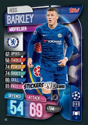 Sticker Ross Barkley - UEFA Champions League 2019-2020. Match Attax. UK Edition n. 49 - Topps
