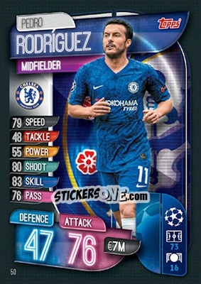 Sticker Pedro Rodríguez - UEFA Champions League 2019-2020. Match Attax. UK Edition n. 50 - Topps