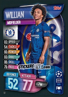Sticker Willian - UEFA Champions League 2019-2020. Match Attax. UK Edition n. 51 - Topps