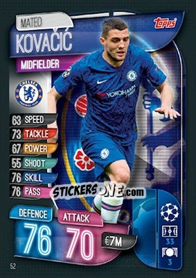 Sticker Mateo Kovacic - UEFA Champions League 2019-2020. Match Attax. UK Edition n. 52 - Topps