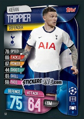 Sticker Kieran Trippier - UEFA Champions League 2019-2020. Match Attax. UK Edition n. 58 - Topps