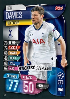 Sticker Ben Davies - UEFA Champions League 2019-2020. Match Attax. UK Edition n. 59 - Topps