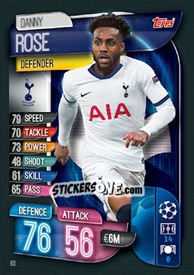 Sticker Danny Rose - UEFA Champions League 2019-2020. Match Attax. UK Edition n. 60 - Topps