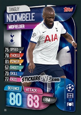 Sticker Tanguy Ndombele - UEFA Champions League 2019-2020. Match Attax. UK Edition n. 66 - Topps