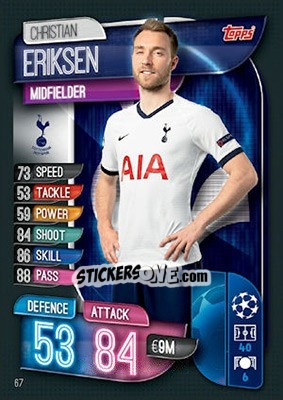 Sticker Christian Eriksen - UEFA Champions League 2019-2020. Match Attax. UK Edition n. 67 - Topps