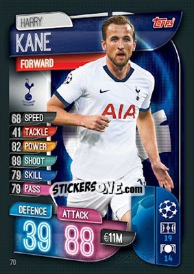 Sticker Harry Kane - UEFA Champions League 2019-2020. Match Attax. UK Edition n. 70 - Topps
