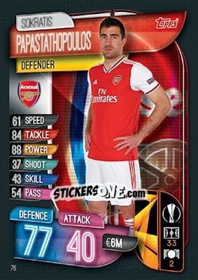 Sticker Sokratis Papastathopoulos - UEFA Champions League 2019-2020. Match Attax. UK Edition n. 76 - Topps