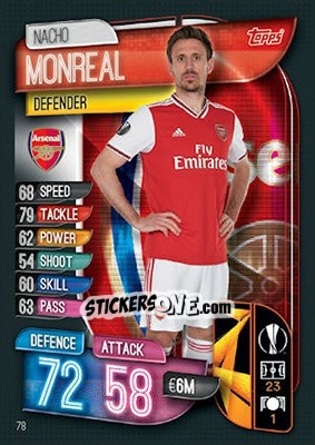Sticker Nacho Monreal - UEFA Champions League 2019-2020. Match Attax. UK Edition n. 78 - Topps