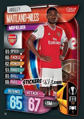 Sticker Ainsley Maitland-Niles - UEFA Champions League 2019-2020. Match Attax. UK Edition n. 81 - Topps