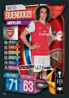 Sticker Matteo Guendouzi - UEFA Champions League 2019-2020. Match Attax. UK Edition n. 84 - Topps