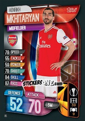 Sticker Henrikh Mkhitaryan - UEFA Champions League 2019-2020. Match Attax. UK Edition n. 85 - Topps
