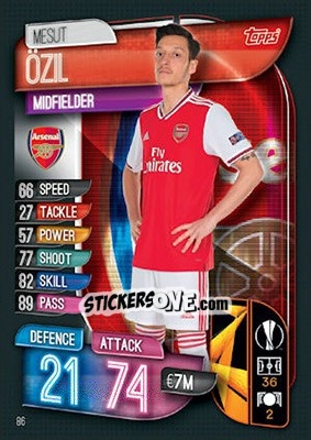 Sticker Mesut Özil - UEFA Champions League 2019-2020. Match Attax. UK Edition n. 86 - Topps