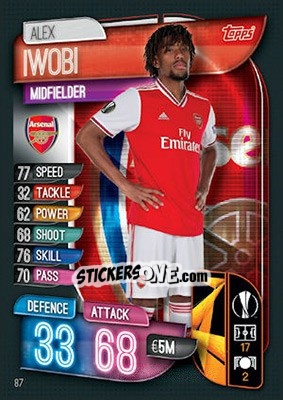 Sticker Alex Iwobi - UEFA Champions League 2019-2020. Match Attax. UK Edition n. 87 - Topps