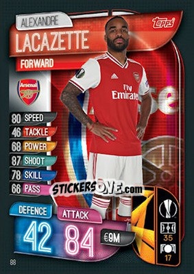 Sticker Alexandre Lacazette - UEFA Champions League 2019-2020. Match Attax. UK Edition n. 88 - Topps
