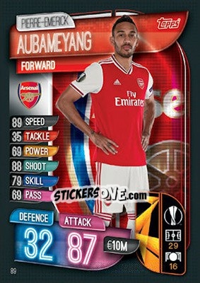 Sticker Pierre-Emerick Aubameyang - UEFA Champions League 2019-2020. Match Attax. UK Edition n. 89 - Topps