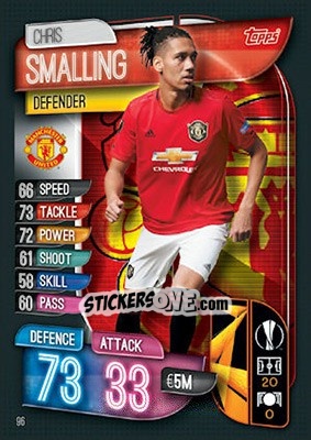 Sticker Chris Smalling - UEFA Champions League 2019-2020. Match Attax. UK Edition n. 96 - Topps
