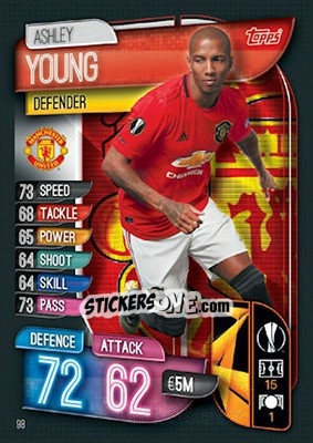 Sticker Ashley Young - UEFA Champions League 2019-2020. Match Attax. UK Edition n. 98 - Topps