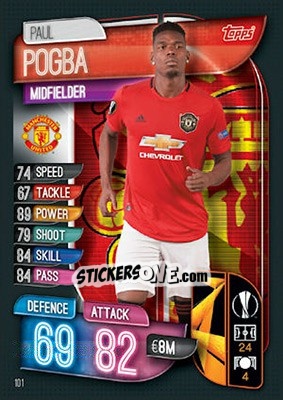 Sticker Paul Pogba - UEFA Champions League 2019-2020. Match Attax. UK Edition n. 101 - Topps