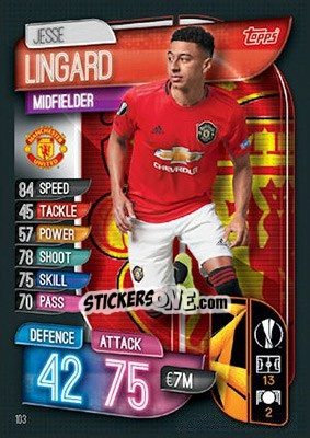 Sticker Jesse Lingard - UEFA Champions League 2019-2020. Match Attax. UK Edition n. 103 - Topps