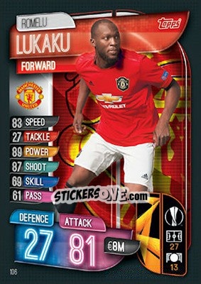 Sticker Romelu Lukaku - UEFA Champions League 2019-2020. Match Attax. UK Edition n. 106 - Topps