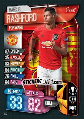 Sticker Marcus Rashford - UEFA Champions League 2019-2020. Match Attax. UK Edition n. 107 - Topps