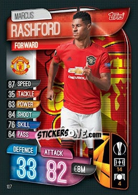 Sticker Marcus Rashford - UEFA Champions League 2019-2020. Match Attax. UK Edition - Topps