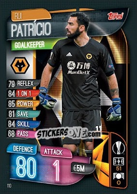 Sticker Rui Patricio - UEFA Champions League 2019-2020. Match Attax. UK Edition n. 110 - Topps