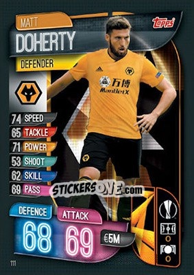Sticker Matt Doherty - UEFA Champions League 2019-2020. Match Attax. UK Edition n. 111 - Topps