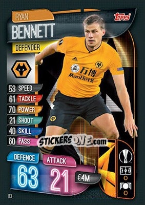 Sticker Ryan Bennett - UEFA Champions League 2019-2020. Match Attax. UK Edition n. 113 - Topps