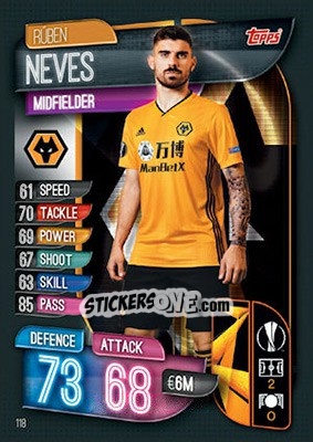 Cromo Rúben Neves - UEFA Champions League 2019-2020. Match Attax. UK Edition - Topps