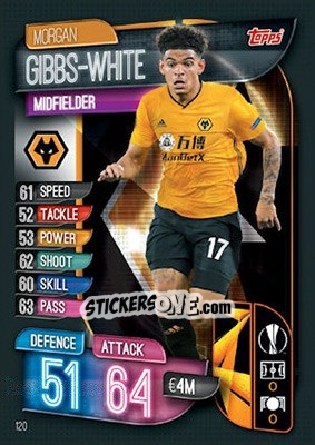 Sticker Morgan Gibbs-White - UEFA Champions League 2019-2020. Match Attax. UK Edition n. 120 - Topps