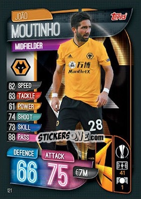 Sticker João Moutinho - UEFA Champions League 2019-2020. Match Attax. UK Edition n. 121 - Topps