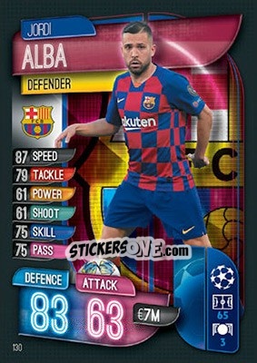 Sticker Jordi Alba - UEFA Champions League 2019-2020. Match Attax. UK Edition n. 130 - Topps