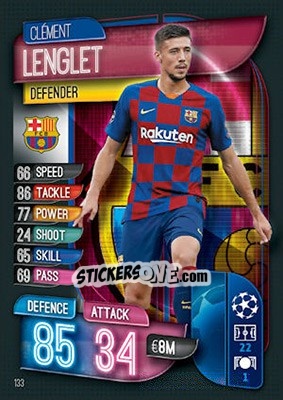 Sticker Clément Lenglet - UEFA Champions League 2019-2020. Match Attax. UK Edition n. 133 - Topps